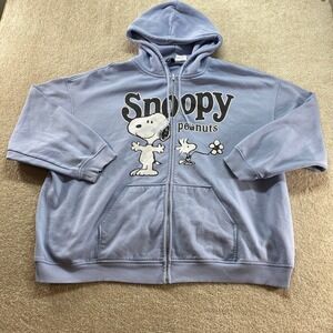 H&M Snoopy Peanuts Zip Up Hoodie Mens 4XL Blue Graphic Sweatshirt Divided